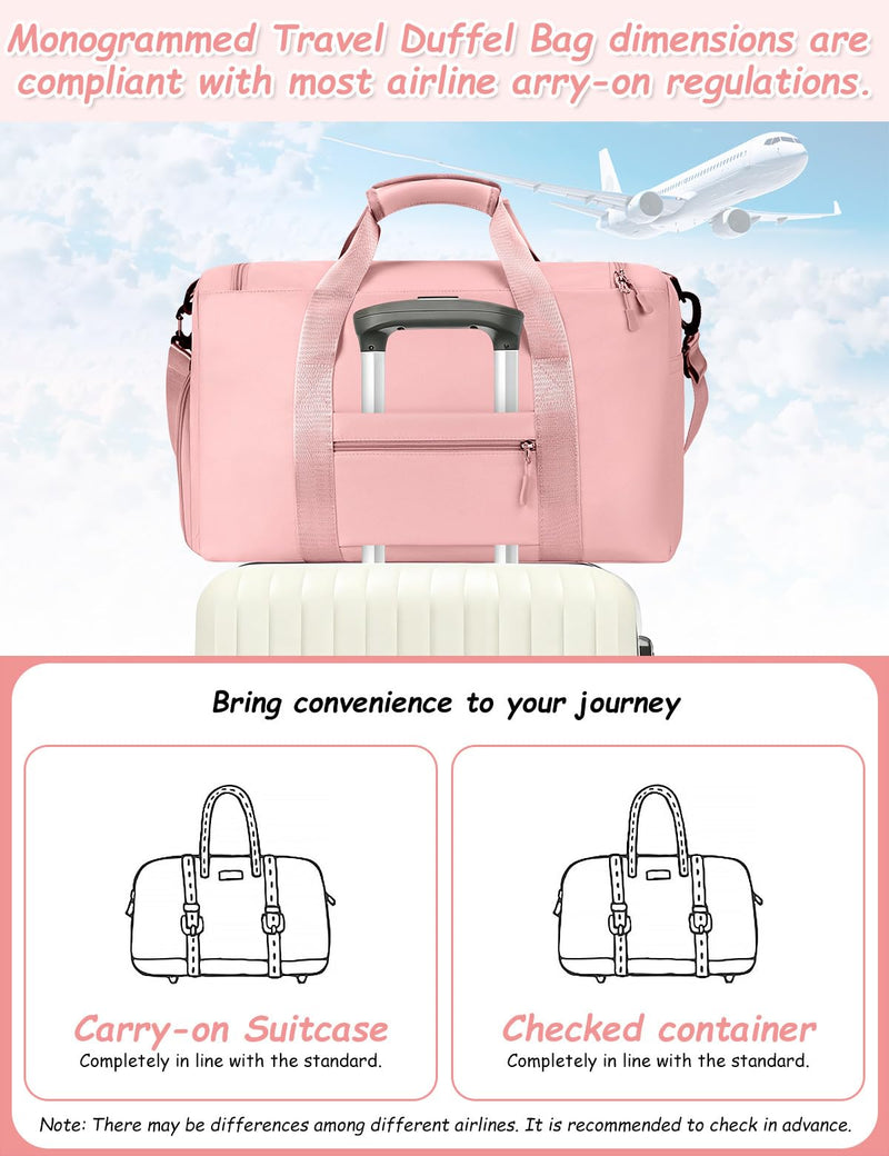 Gifts for Girls Women, Initial kids Duffle bag with Shoe Compartment, Personalized Duffle Bags for Girls Gym Bag, Birthday Gifts for Kids Women Daughter Sister Friend Wife, Pink N