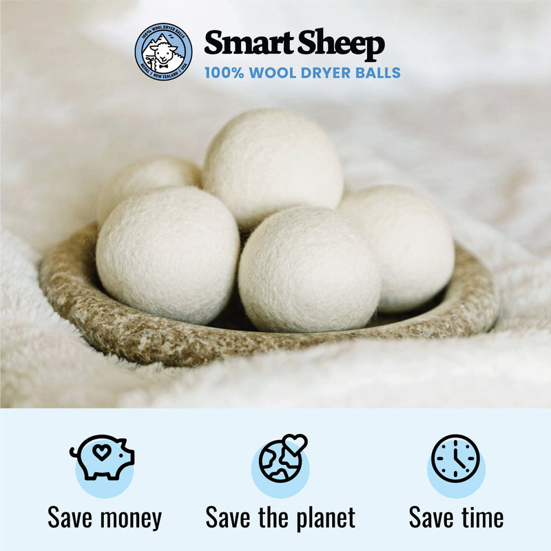 [Australia] - Wool Dryer Balls - Smart Sheep 6-Pack - XL Premium Natural Fabric Softener Award-Winning - Wool Balls Replaces Dryer Sheets - Wool Balls for Dryer - Laundry Balls for Dryer White 