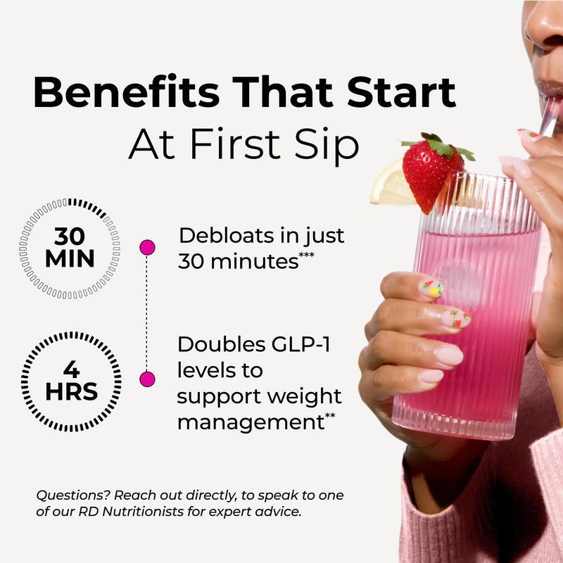 [Australia] - HUM Flatter Me Fiber Supplement for Women & Men, Prebiotics & Digestive Enzymes to Support Weight & Bloating, Digestive & Gut Health, Fiber Powder Drink Mix, Strawberry Lemon, 10 Servings 