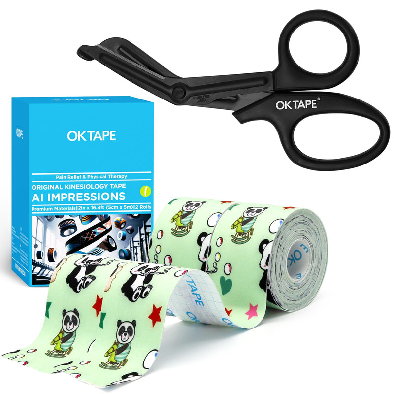 OK TAPE Digtal Printed Kinesiology Tape (PD)+OK TAPE Shears - Bandage Scissors (Black)