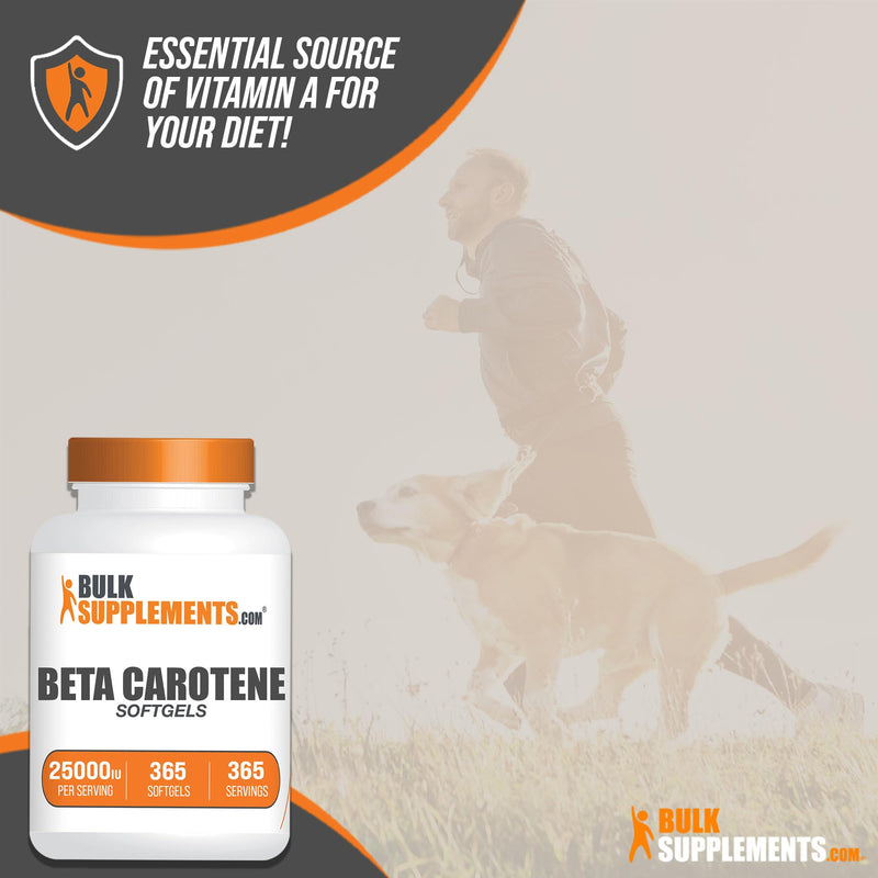 BulkSupplements.com Beta Carotene 25000 IU Softgels - Vitamin A Supplement, Beta Carotene Supplements, Beta Carotene Pills - Gluten Free, 1 Beta Carotene Softgel per Serving, 365 Softgels 365 Count (Pack of 1)