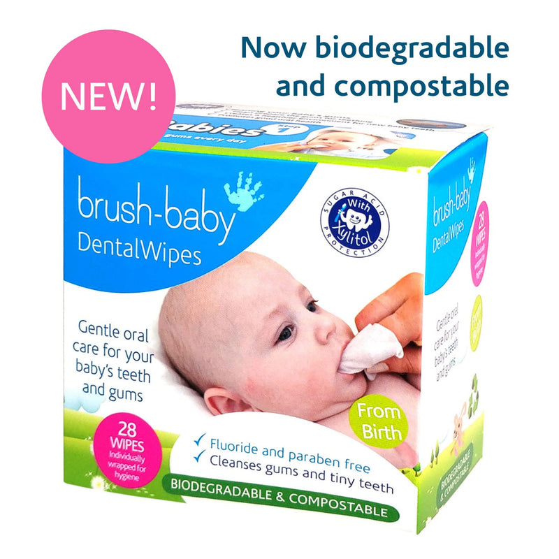 [Australia] - Brush Baby Teething Relief Dental Wipes for Ages 0-Toddler - Naturally Eliminate Teething Pain, Prevent Tooth Decay and Sour Milk Breath - 28 Finger Wipes 28 Count (Pack of 1) 