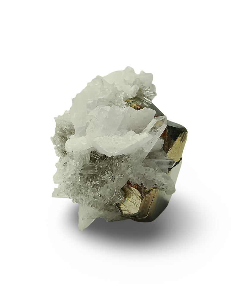 Natural Pyrite Crystals with Clear Quartz Crystal from Peru - Authentic Specimen Formed by Clusters & Druses of White Quartz and Pyrite Stone | for Collection, Decoration or Gifting (8 to 9 Ounce) 8 to 9 Ounce