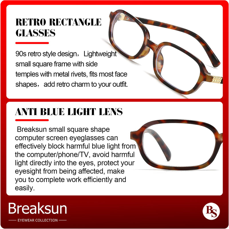 [Australia] - Retro Rectangle Glasses for Women Men Small Square Blue Light Blocking Glasses Vintage Eyeglasses A1 Tortoise 50 Millimeters 