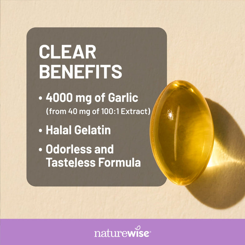 [Australia] - NatureWise Odorless Garlic Supplement 4000mg - Ultra Potent 100:1 Extract - Healthy Cholesterol Formula, Heart Health Support - Non-GMO, Gluten Free, with Halal Gelatin - 60 Count[30-Day Supply] 60 Count (Pack of 1) 