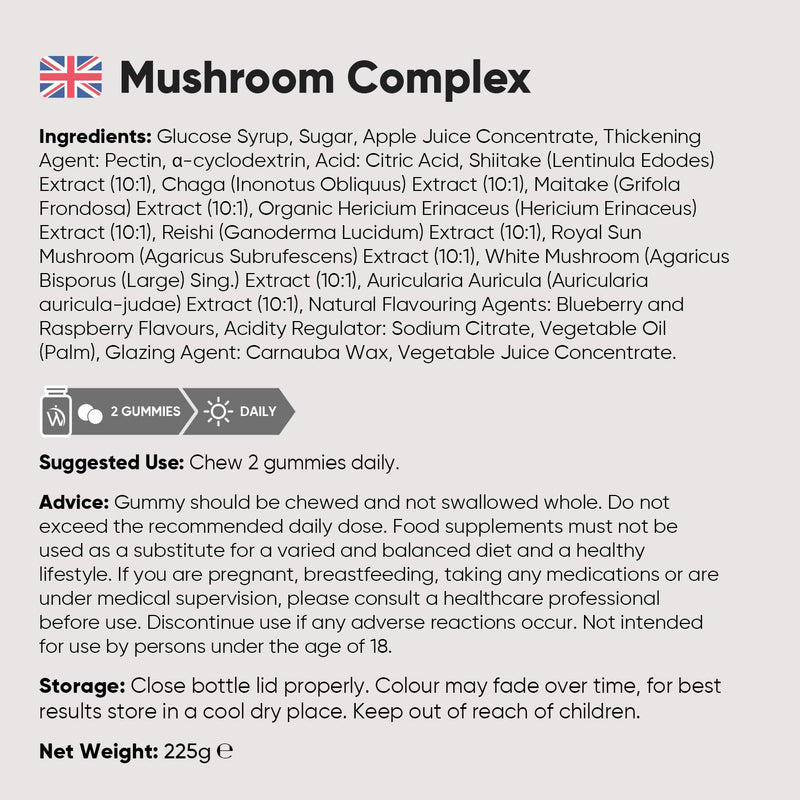Mushroom Gummies - 90 Gummies - 45 Days Supply - 8-in-1 Complex - 2500mg - Lions Mane, Reishi, Chaga, Shiitake & Maitake - Vegan Mushroom Complex Gummies for Women & Men - Natural Mixed Berry Flavour