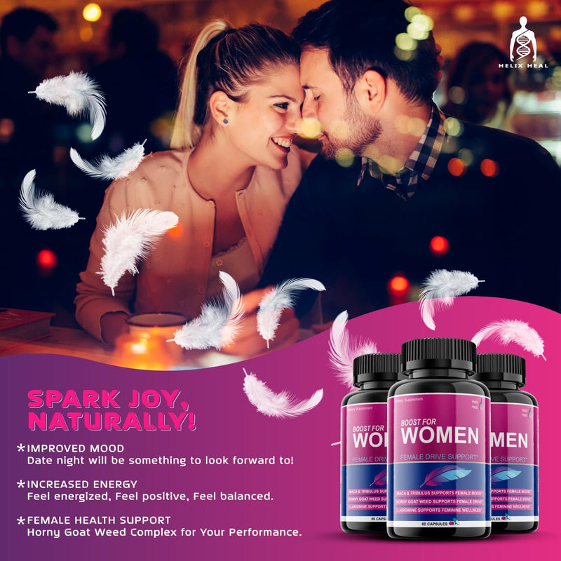 [Australia] - Female Libido Booster for Women - Energy Booster w. Hornygoatweed for Women, Maca Root - Tribulus - Ginseng & L-Arginine - Hormone Balance for Women - 30 Day Supply (60ct), Made-in-USA 