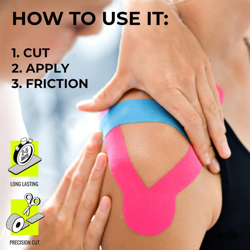 Kalahari 6 Rolls Kinesiology Tape + eBook Applications, Physio Kt Tape with high Adhesion and Water & Sweat Resistant, Kinesio Taping for Sports Injury, Support, Muscle Rehabilitation, 5 m x 5