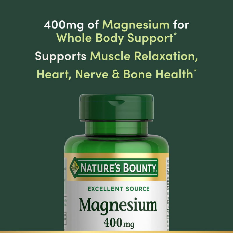 Nature's Bounty Magnesium 400mg Softgel, Whole Body Support, 75 Count