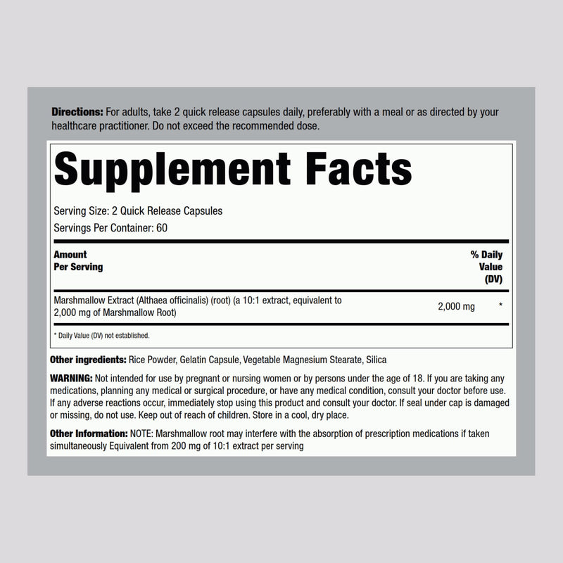 [Australia] - Piping Rock Marshmallow Root Capsules | 2000mg | 120 Count | Herbal Concentrated Extract Supplement | Non-GMO, Gluten Free Supplement 