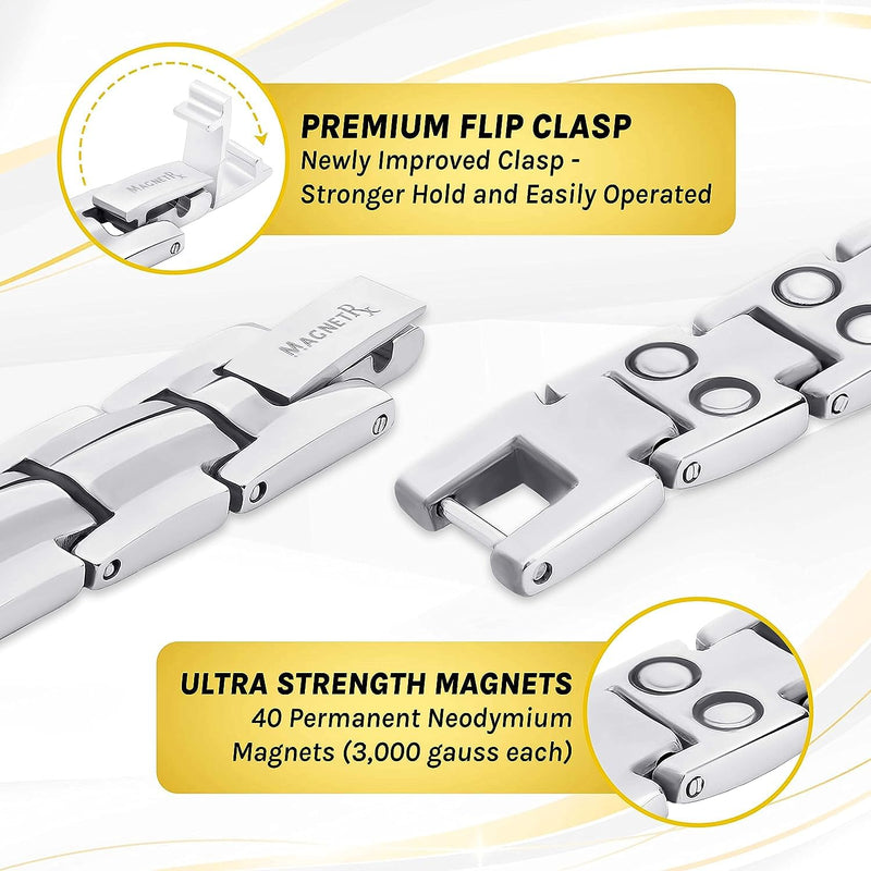 [Australia] - MagnetRX® Women's Ultra Strength Magnetic Bracelet - Effective Titanium Magnetic Bracelets for Women - Adjustable Bracelet Length with Sizing Tool for Perfect Fit (Silver) Silver 