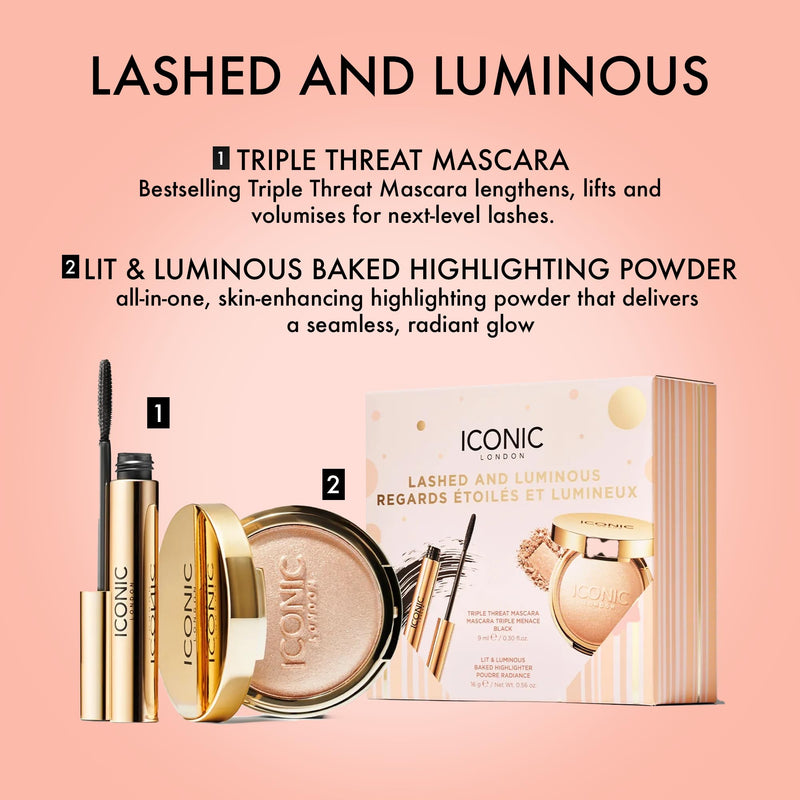 [Australia] - ICONIC LONDON Makeup Set for Natural Glow and Radiant Highlight, Perfect for Stocking Stuffers, Travel-Friendly, Cruelty-Free, Vegan Makeup Lashed and Luminous 