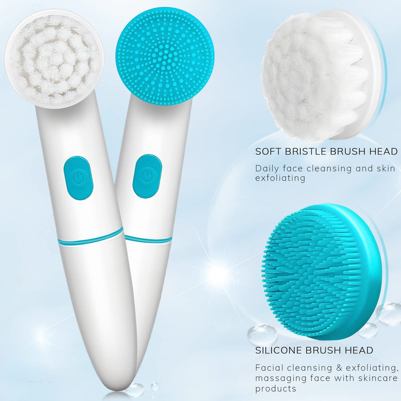Electric Facial Cleansing Brush Set - Deep Cleansing System - Silicone & Bristle Brush Heads - 2-Speed Modes - Waterproof - Sensitive Skin