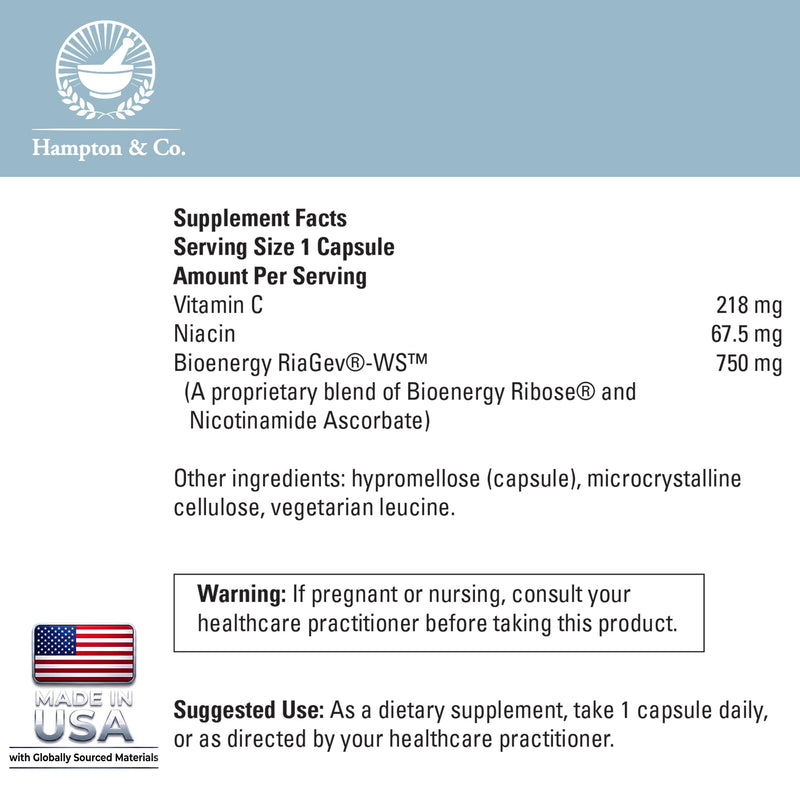 Hampton Distribution NAD+ Boost*: Advanced Cellular Energy Formula | with Vitamin C & Niacin | Supports Cognitive Function & Mitochondrial Health | 30 Capsules | Gluten-Free, Soy-Free Supplement 30 Count (Pack of 1)