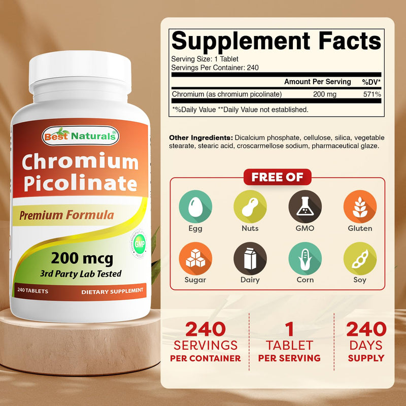 [Australia] - Best Naturals Chromium Picolinate Tablet, 200 mcg, 240 Count 