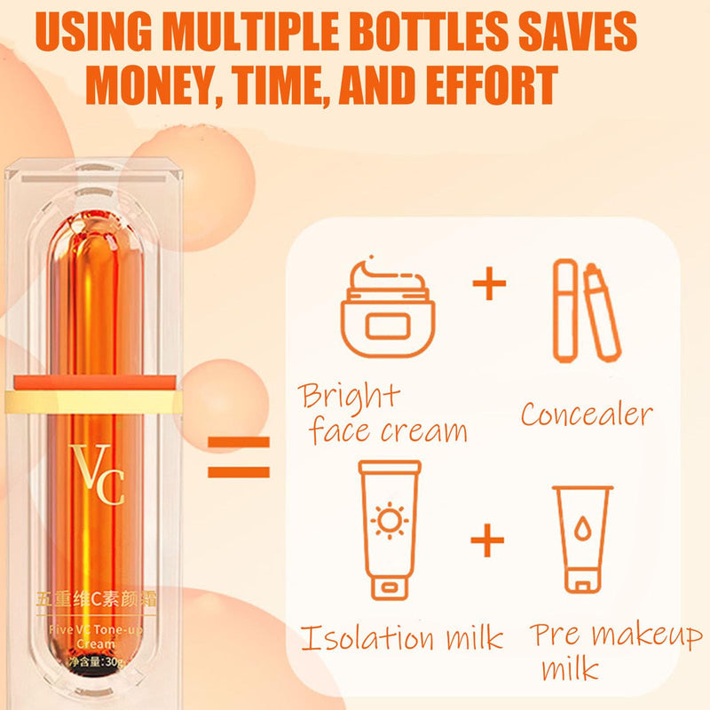 XIRUJNFD Vitamin C Makeup Tone Up Cream, Five Vitamin C Tone-Up Cream, Multi 4-In-1 Face, Concealer, Face Primer and Makeup (3) 3