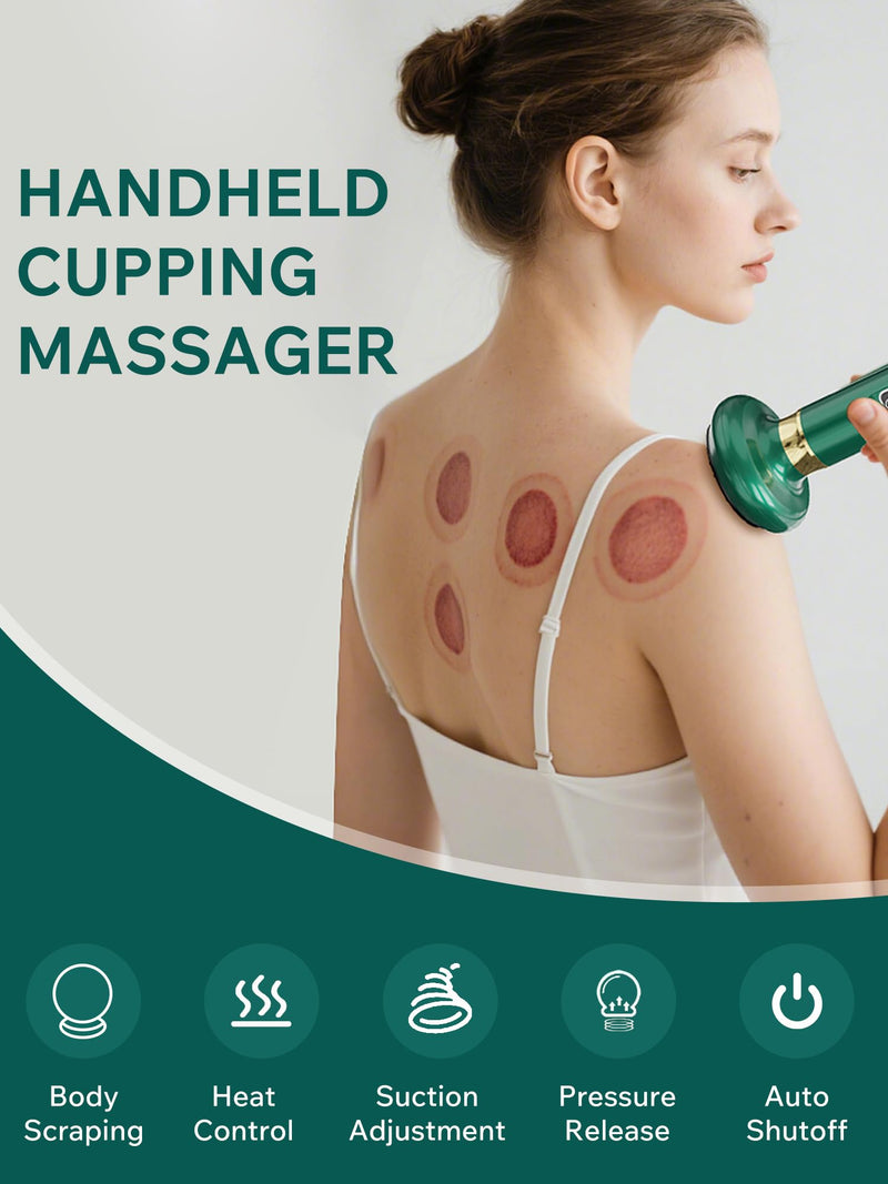 [Australia] - Handheld Cupping Massager with 12 Adjustable Suction Levels, Rechargeable Cordless Design for Lymphatic Drainage and Anti Cellulite Tool, Cellulite Remover for Legs, Arms, Shoulders 