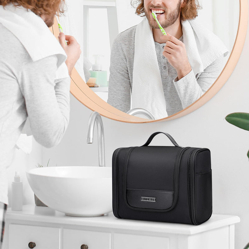 WITZMAN Toiletry Bag for Men Nylon Hanging Water-resistant Shaving Dopp Kit | With Dry-wet Separation Pocket, Multi-pockets for Organized Storage, Lightweight, For Travel, Bathroom, B690 Black