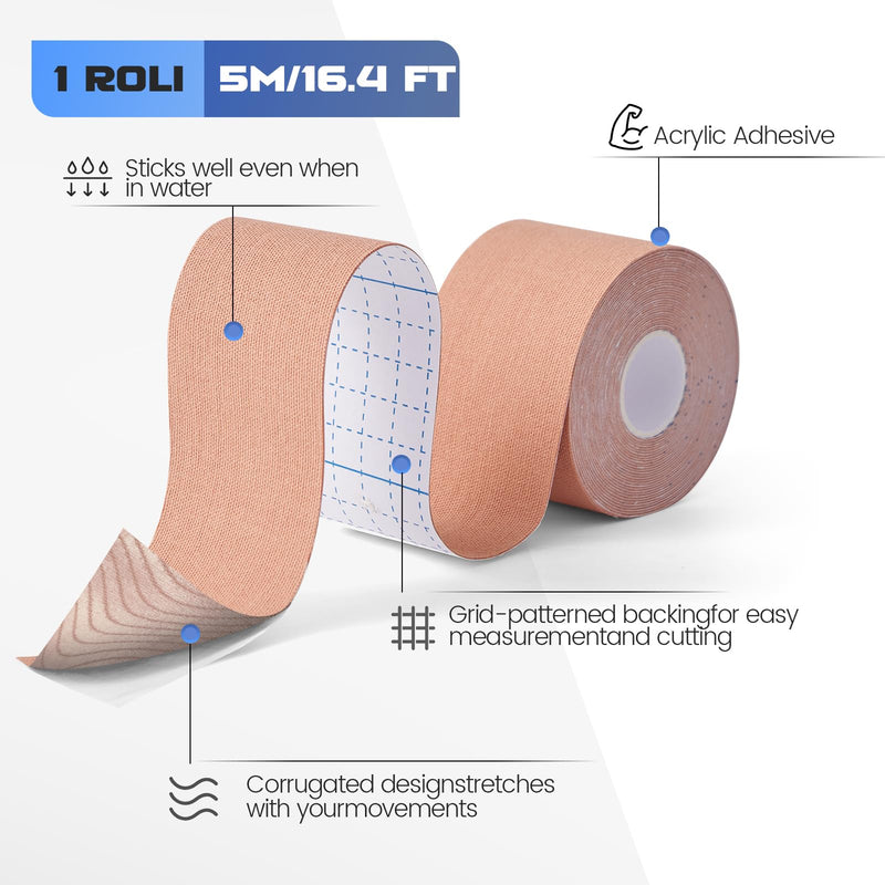 [Australia] - Kinesiology Tape (3 Rolls) - Acrylic Adhesive Muscle Tape - Waterproof, Breathable, Hypoallergenic - Ideal for Muscle Support & Injury Recovery - 2 Inches x 16 Feet (Beige) Beige 