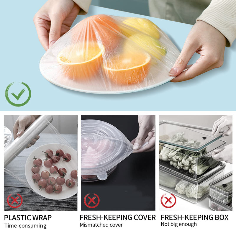 [Australia] - Homelove Plastic Bowl Cover Dish Cover Food Cover, 200pcs Reusable Elastic Stretch Fresh Keeping Covers, Kitchen Dining Cookware Canning Lids Food Fresh Keepping Bags, Universal Kitchen Plastic Wrap 