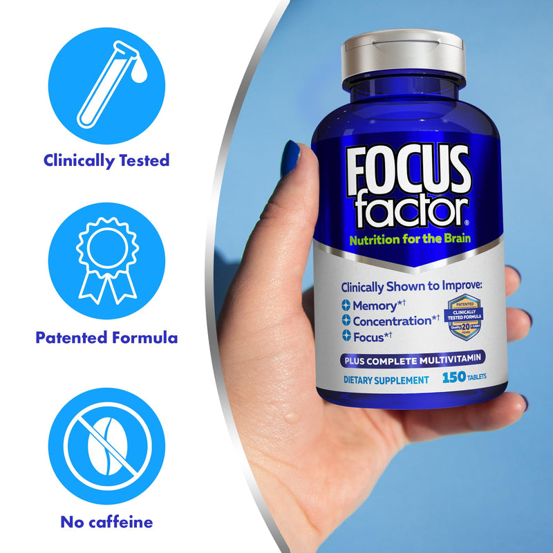 Focus Factor Nutrition for The Brain, Improved Memory & Concentration Brain Supplement, Complete Multivitamin with Vitamins B6, B12, D, Bacopa Monnieri & Tyrosine, 150 Count (Pack of 2) 150 Count (Pack of 2)