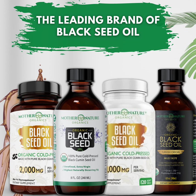 [Australia] - Mother Nature USDA Organic Black Seed Oil, High TQ 2%, Cold Pressed, Unrefined Nigella Sativa, Omega 3 6 9 for Immune, Joint & Heart Support, Hair & Skin, Non-GMO, Glass Bottle (8oz) 8 Fl Oz (Pack of 1) 
