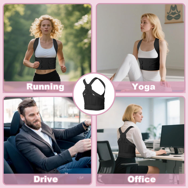 Posture Corrector for Women and Men,4 In 1 Adjustable Full Back Brace,Posture Braces Can Relieve Upper and Lower Back Pain, Shoulder Braces for Hunchback,Scoliosis, Lumbar Spine, Spine(Medium Black) Medium