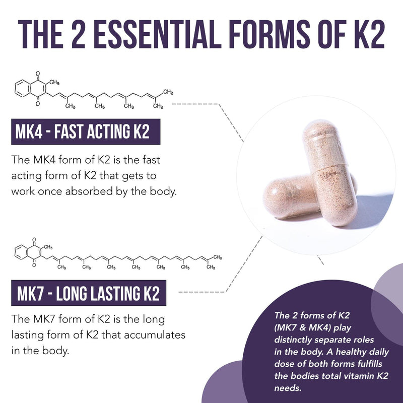 Total K2® | Vitamin K2 as MK7 & MK4 | Plus K1 & Vitamin D3 Cofactor - 620 mcg K2 per Serving - All-Trans MK7 from MenaQ7® - Full-Spectrum Vitamin K - Vegan, Organic Certified (60 Capsules) 60 Count (Pack of 1)