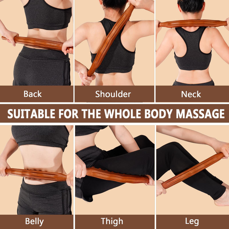 [Australia] - Guasha Wood Stick Massage Tool,20 Beads Wood Massage Roller Stick,Lymphatic Drainage Massager for Body Shaping,Gua Sha Tools for Back Leg 20Beads Brown 