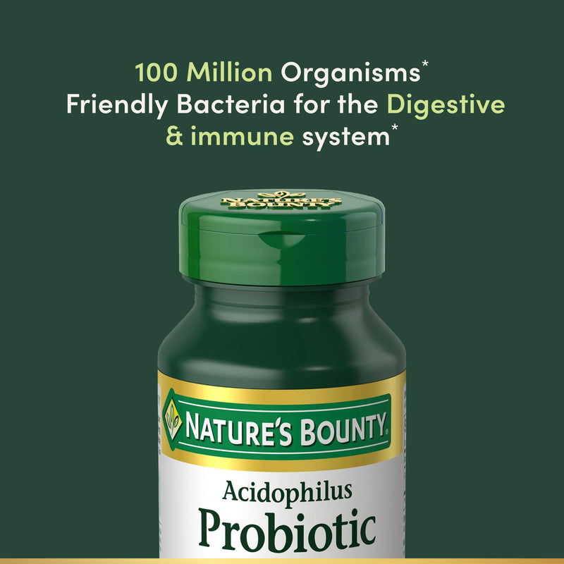 Nature's Bounty Lactobacillus Acidophilus Probiotic Supplement, 120 Tablets | Daily Probiotic for Women/Men Digestive Health, 100 Million Organisms, Vegetarian, 1 Serving per Day Unflavored 120 Count (Pack of 1)
