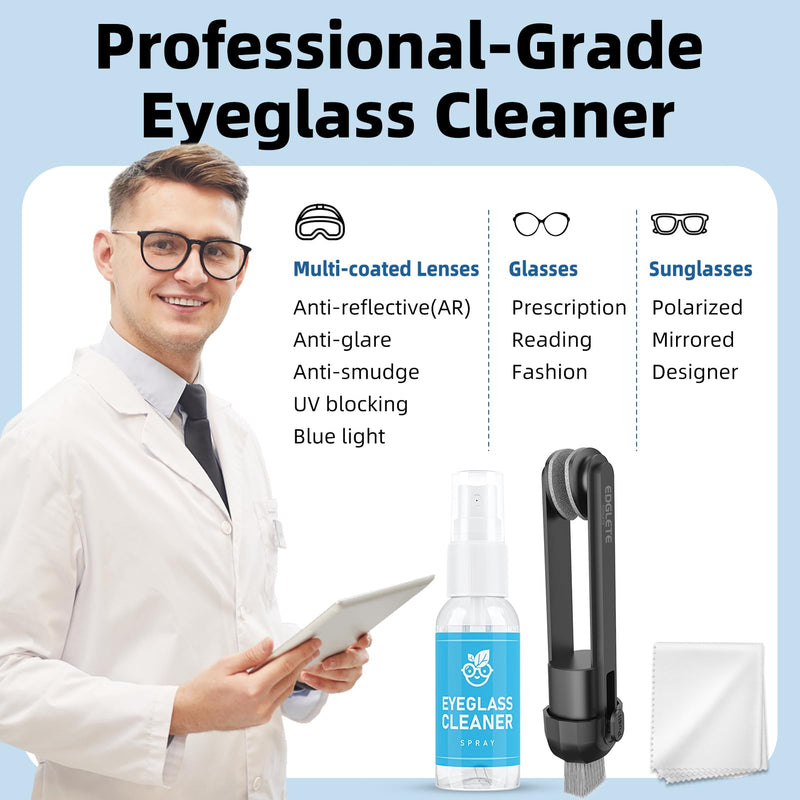 [Australia] - Glasses Cleaner Eyeglass Cleaning Kit- Eye Glass Cleaners Spray with Microfiber Lens Cleaner Cloth, Portable Glasses Cleaning Kit for Travel, 100% Safe Eyeglasses Cleaner Tool, No Streaks & Scratch Black 