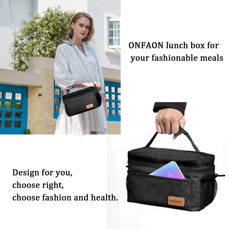[Australia] - Lunch Bag for Men/Women, Insulated Reusable Lunch Box Leakproof Cooler Tote Bag Freezable with Adjustable Shoulder Strap for Office Work Picnic Beach(Black) Black 7.5L 