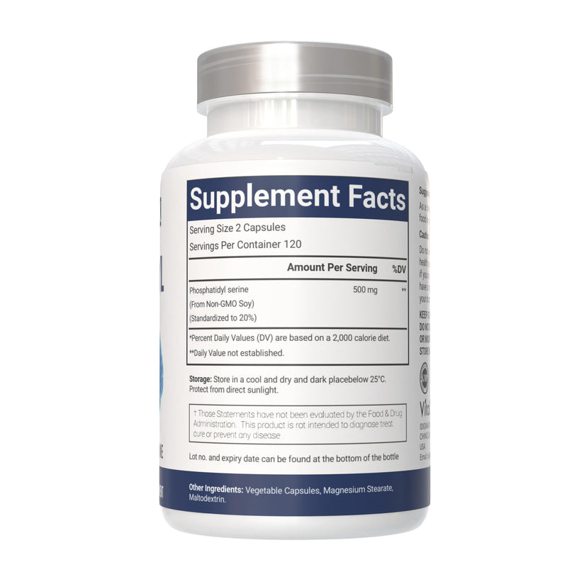 Phosphatidylserine, 500mg, 240 Veggie Capsules 100% Vegetarian, Non-GMO & Gluten Free 1