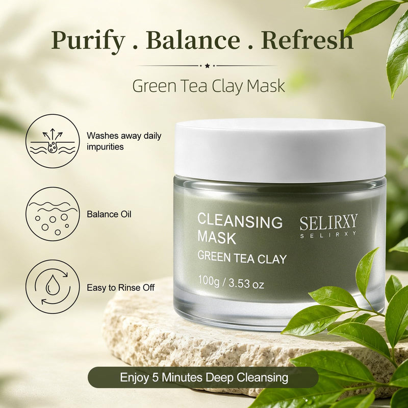 Green Tea Clay Mask, Clay Masks Deep Pore Cleansing, Wash-Off Mask with Hyaluronic Acid, Zinc PCA, Allantoin & Vitamin E, Hydrating Skincare for Oily Skin, Blackheads 3.53 fl.oz