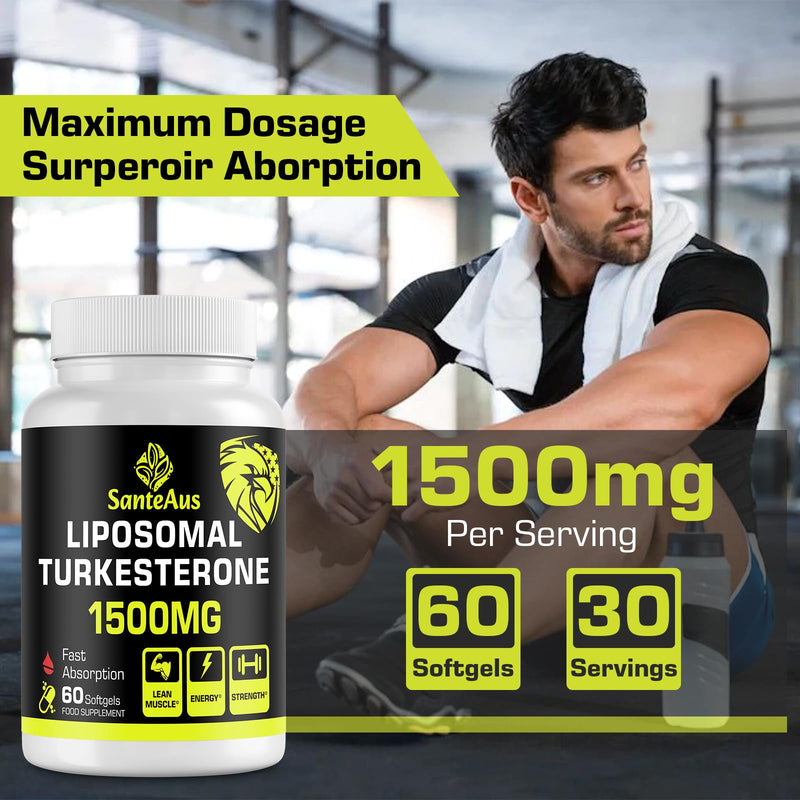 Liposomal Turkesterone Capsules 1500mg Supplement,Max Strength Ajuga Turkestanica Extract,Standardized to 20% Turkesterone,Optimal Absorption,Muscle Growth & Recovery,Gluten Free,Fillers Free,2 Pack 60 count (Pack of 2)
