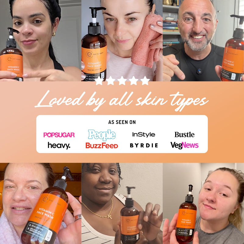 Eve Hansen Vitamin C Cleanser Face Wash | Anti Aging Facial Cleanser for Fine Lines, Age Spots, Dark Circles | Cruelty Free Skin Care Cleansing Gel with Aloe Vera, Vitamin E (4 oz) 4 Fl Oz (Pack of 1)