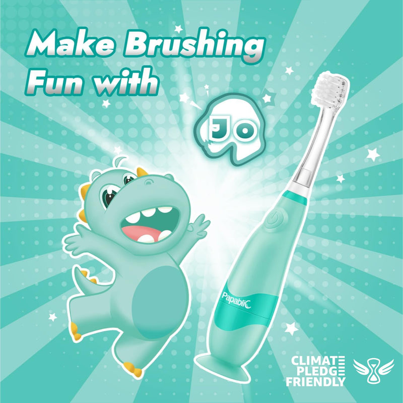 [Australia] - Papablic Toddler Sonic Electric Toothbrush Kids for Ages 1-3 Years, Baby Electric Toothbrush with Cute Dino Cover and Smart LED Timer, 2 Brush Heads (Jo) 2 Brush Heads Jo 