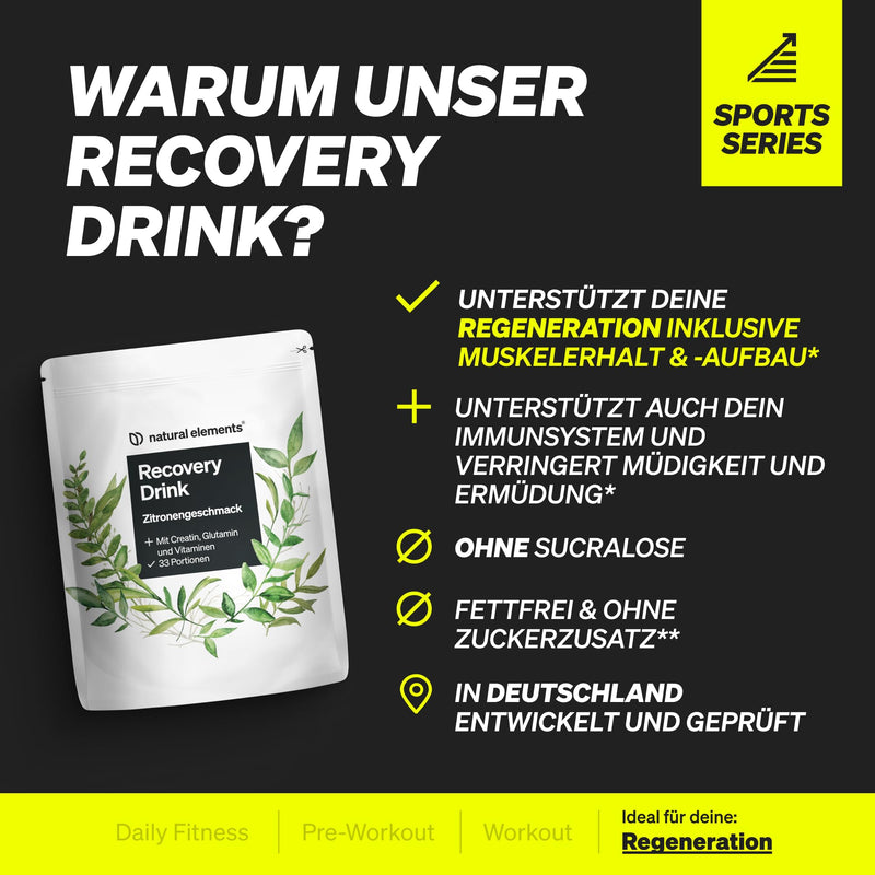 [Australia] - Recovery Drink Lemon - 1000g - regeneration drink with maltodextrin, whey protein, creatine, EAAs, L-glutamine, vitamins and minerals - magnesium and zinc - produced in Germany 