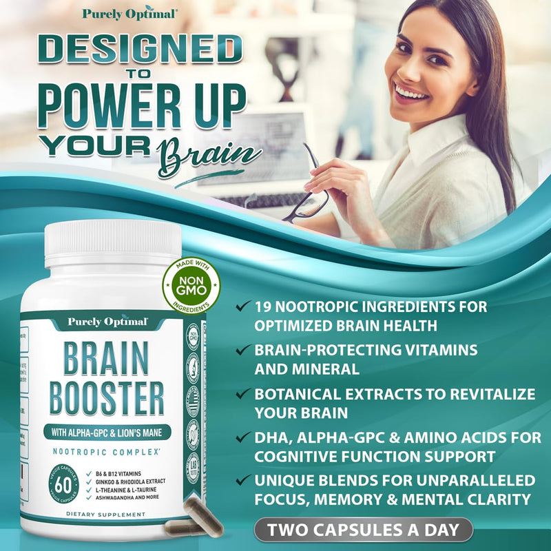 [Australia] - Premium Brain Supplement - Nootropic Brain Booster for Focus, Clarity, Improved Memory, Concentration & Better Mood - w/ Alpha-GPC, Lion’s Mane, Ginkgo Biloba & Bacopa Monnieri - 60 Caps 