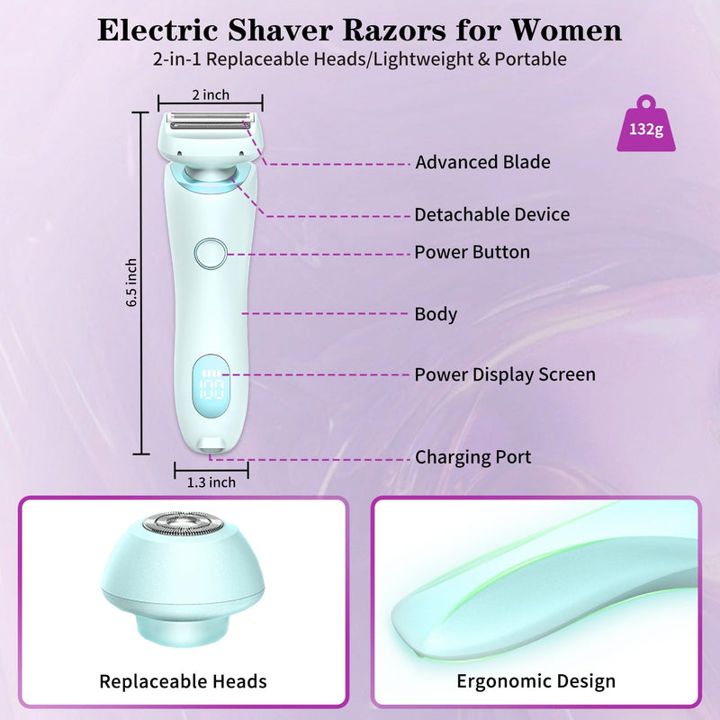 [Australia] - Glide Pro 3.0 Razor for Women, Livora Electric Shaver for Women, Silk Glide Pro Shaver, 2 in 1 Wet & Dry Waterproof Electric Shaver with Removable Head for Leg Arm Underarm Bikini Area (Blue) 