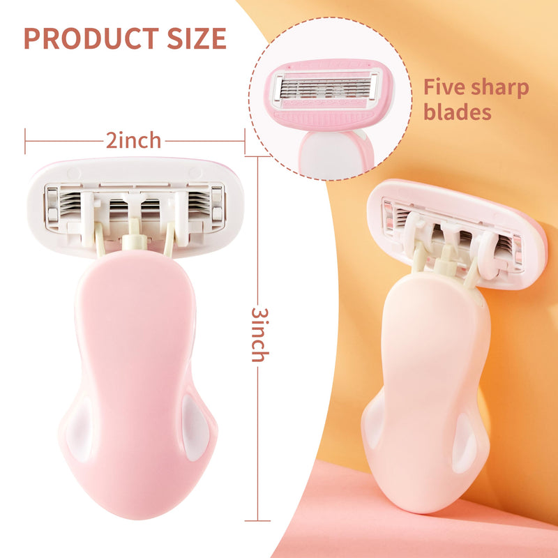 [Australia] - Mini Razors for Women, Extra Smooth On The Go Razor with 1 Travel Case + 1 Handle + 5 Blade Refills + 1 Gift Box, 5 Blades Portable Body Razor for Shaving and Hair Removal (Pink) 