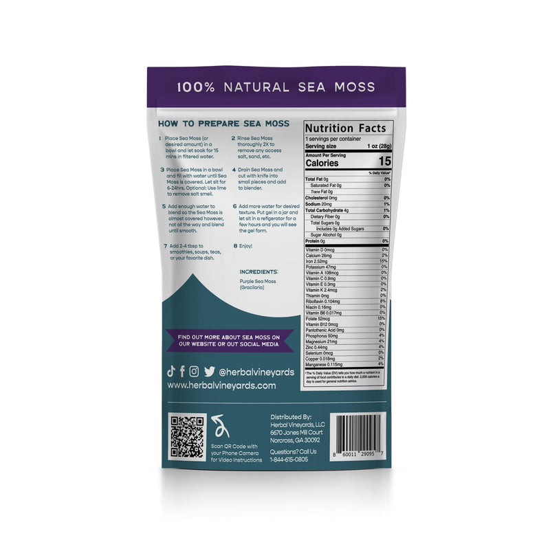 Herbal Vineyards Organic Wildcrafted Raw Purple Irish Sea Moss, 1.4oz | Wildcrafted, non-GMO, single-ingredient purple sea moss; small-batch freshness; simply rinse, soak & blend for gel or tea 1.4 Ounce (Pack of 1)
