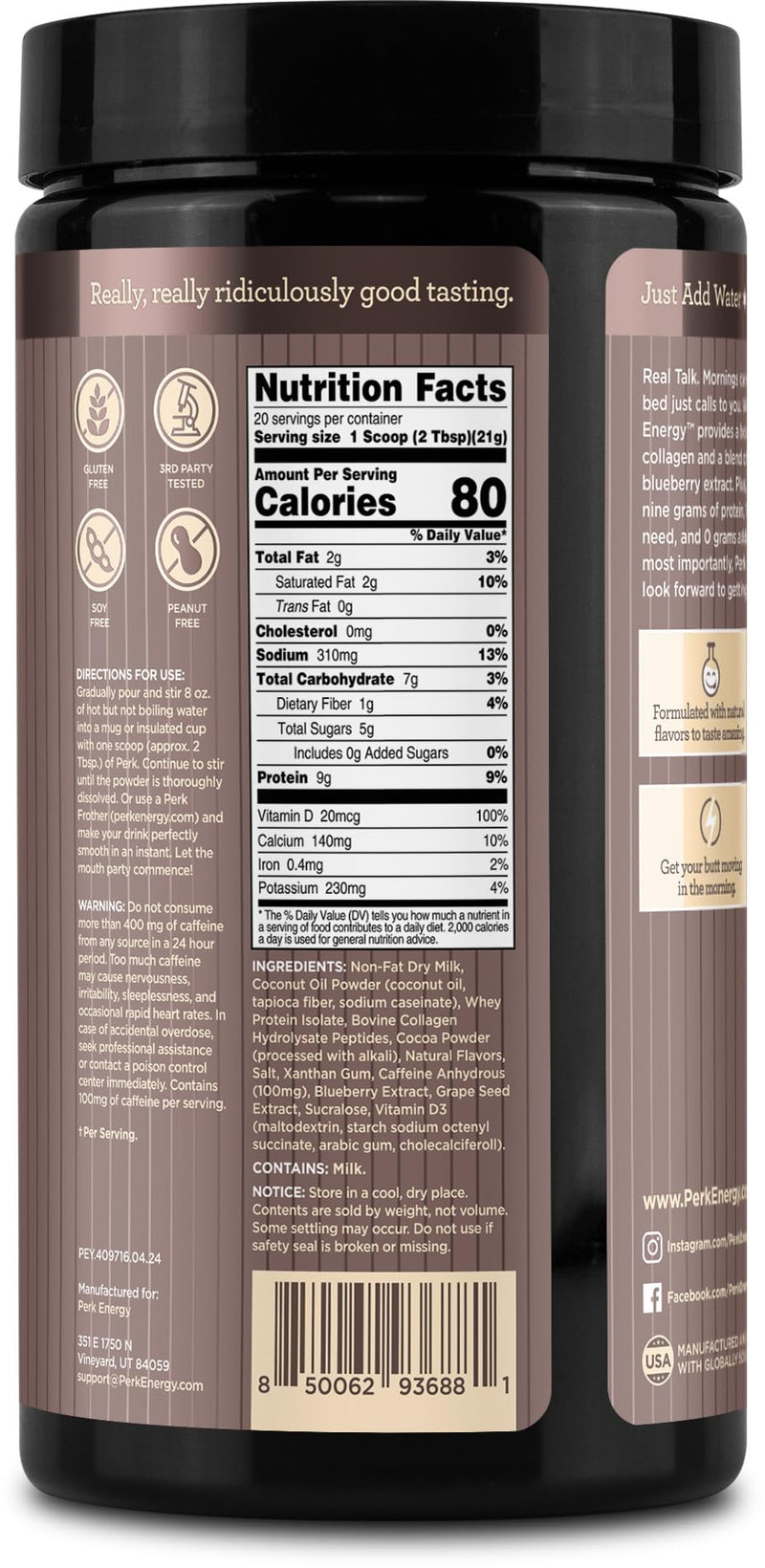 [Australia] - Perk Energy Original Dark Chocolate Salted Caramel Pretzel (20 Servings) - Gluten Free, Soy Free, Peanut Free 