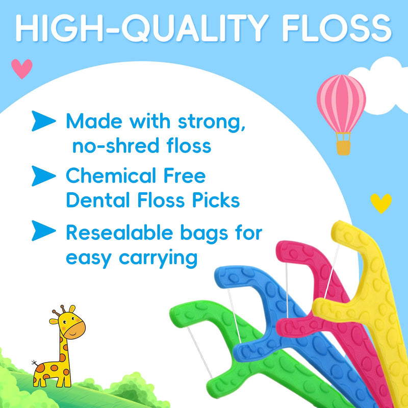 [Australia] - Patelai 400 Count Kids Flossers Bulk Cute Giraffe Kids Floss Picks No Fluoride Dental Floss Picks Unflavored, 4 Colors, 100 Count (Pack of 4) 