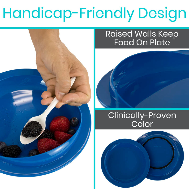 [Australia] - Vive Spill-Proof Scoop Plate, 9" (2 Pack) - Dish with Wall for Disabled, Handicapped, Elderly Adults with Special Needs from Parkinsons, Dementia, Stroke, Tremors with - Non Skid Padded Bottom 2 Pack 