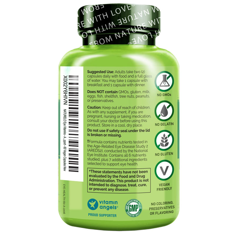[Australia] - NATURELO Eye Vitamins - AREDS 2 Formula Nutrients with Lutein, Zeaxanthin, Vitamin C, E, Zinc, Plus DHA - Supplement for Dry Eyes, Healthy Vision, Eye Support - 60 Vegan Capsules Unflavored 60 Count (Pack of 1) 
