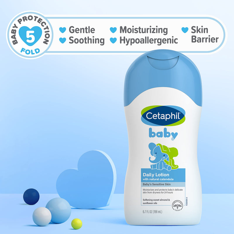 Cetaphil Baby Daily Lotion with Organic Calendula, NEW 13.5 fl oz, Vitamin E, Sweet Almond & Sunflower Oils, Mineral Oil Free, Paraben Free, Dermatologist Tested, Clinically Proven for Sensitive Skin 13.5 Fl Oz (Pack of 1)