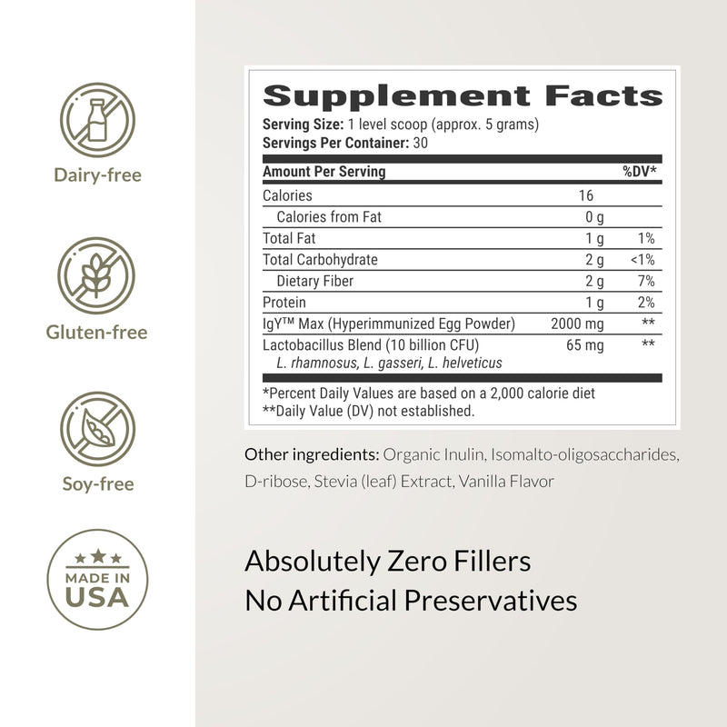 Microbiome Breakthrough™ Gut Support Powder – Vegetarian Vanilla – With Probiotics, Prebiotics, and IgY Max® – Source of L-Glutamine – Supports Digestive Comfort, Gas & Bloating Relief 30 Servings* 5.3 Ounce (Pack of 1)