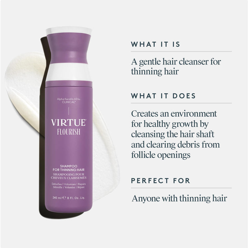 VIRTUE Flourish Sulfate Free Shampoo for Thinning Hair, Volumizing Hair Growth Product, Detoxifies and Repairs, Color Safe 8 Fl Oz (Pack of 1)