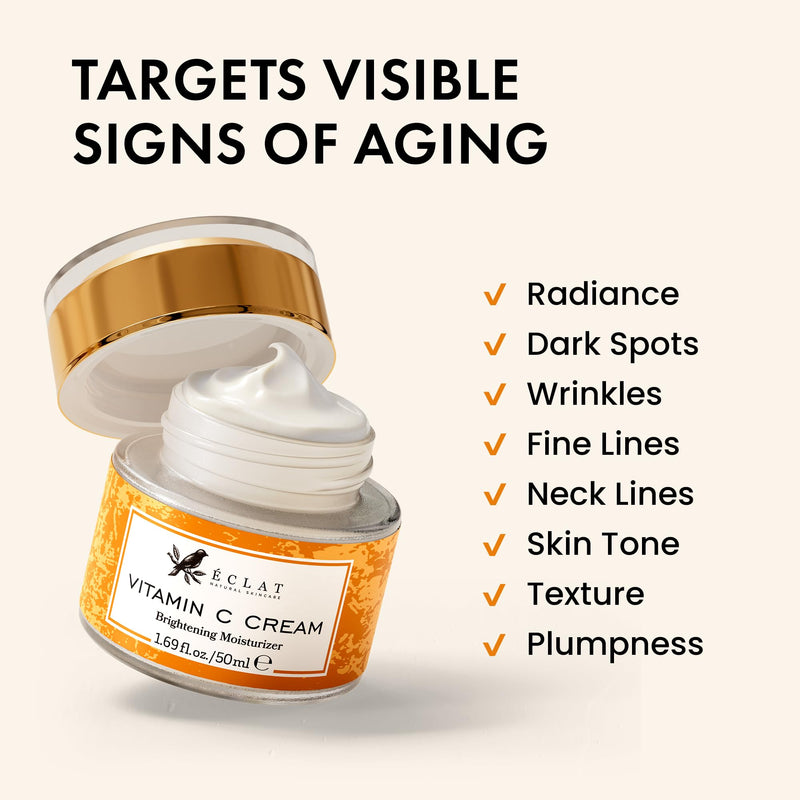 Eclat Skincare Vitamin C Moisturizer for Face with Hyaluronic Acid & Squalane - Face Brightening Cream - Anti Aging, Firming & Hydrating Vitamin C Cream for All Skin Tone 50 ml Brightening Vitamin C Cream